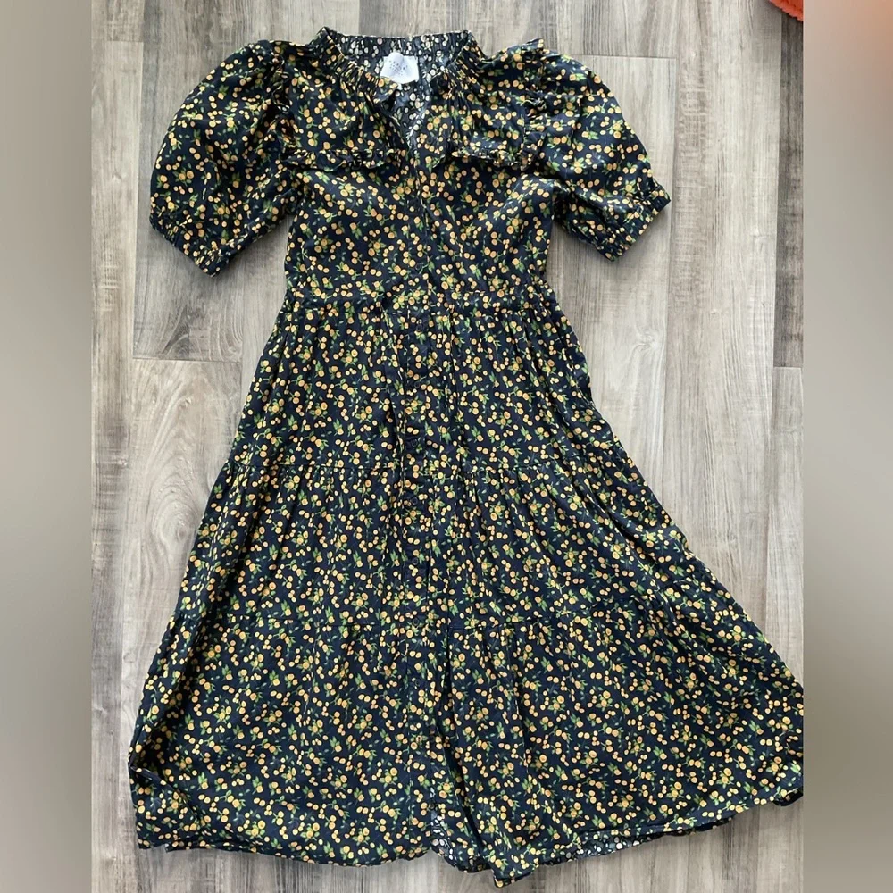 the shirt rochelle behrens navy dress with oranges Size Medium - Picture 1 of 5